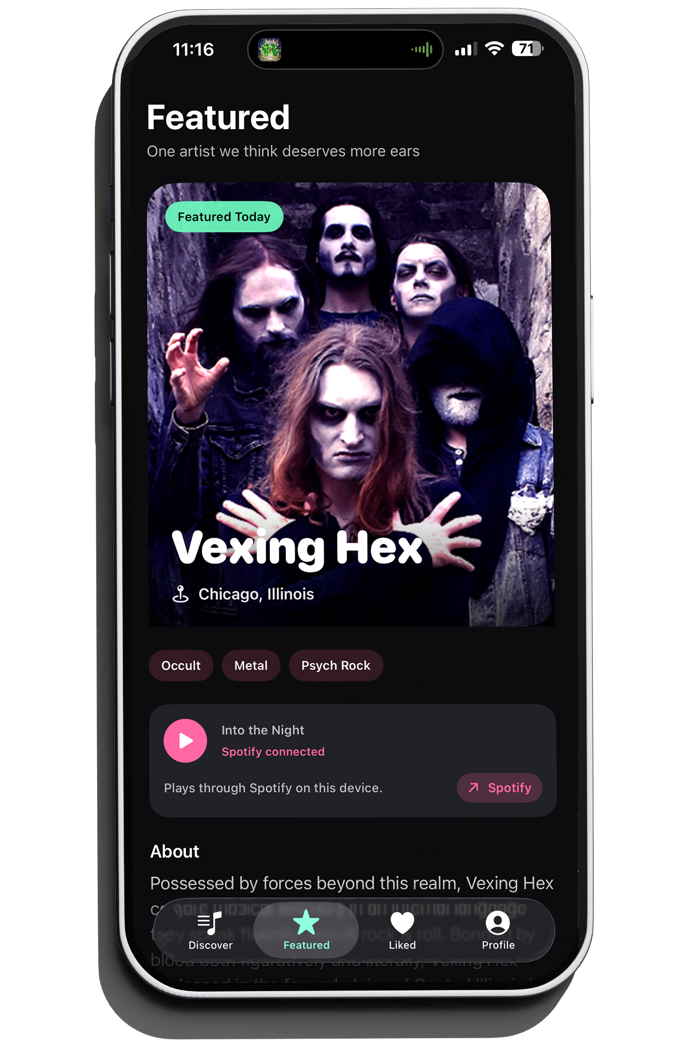 Featured artist screen in This Band Slaps on an iPhone.